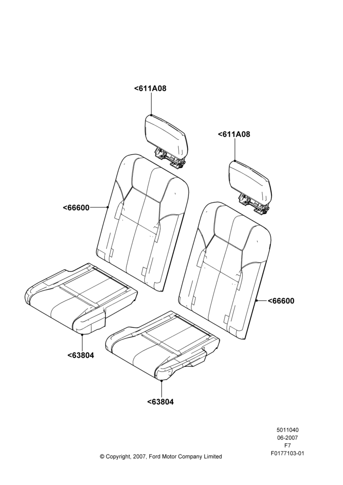 40T - Rear Seat Covers, With Third Row Split Bench Seat; 25/JUN/2007-16/DEC/2010