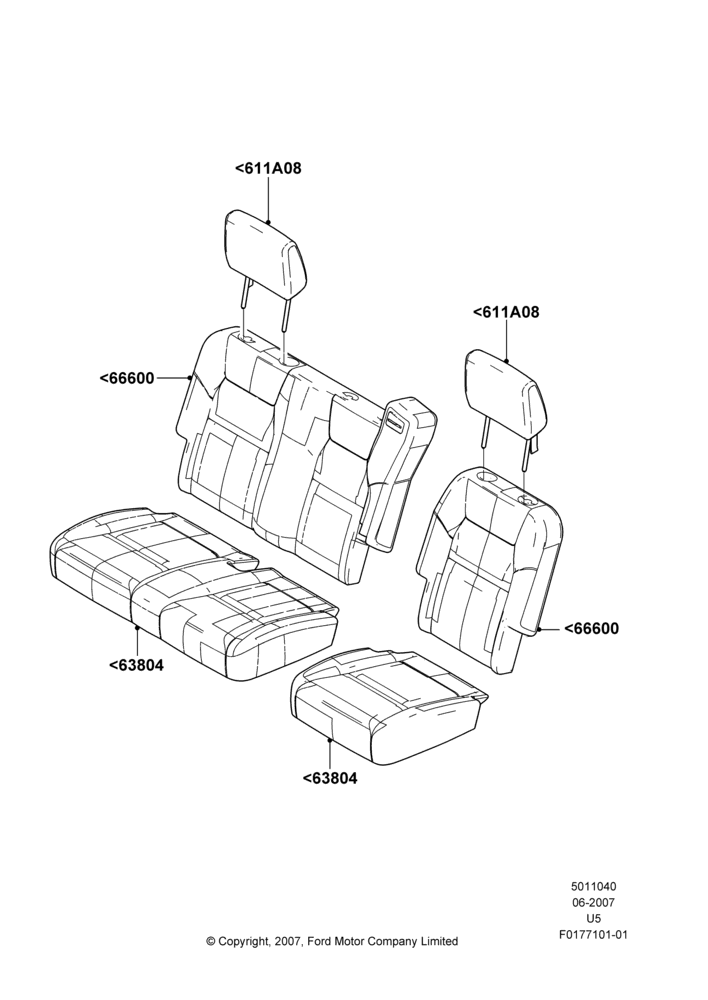 40R - Rear Seat Covers, 2nd Row 60/40 (3 P) Folding Seat; 25/JUN/2007-16/DEC/2010