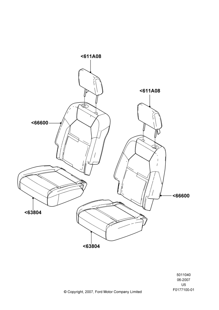40Q - Rear Seat Covers, 2nd Row Low Back Bucket Seats; 25/JUN/2007-16/DEC/2010