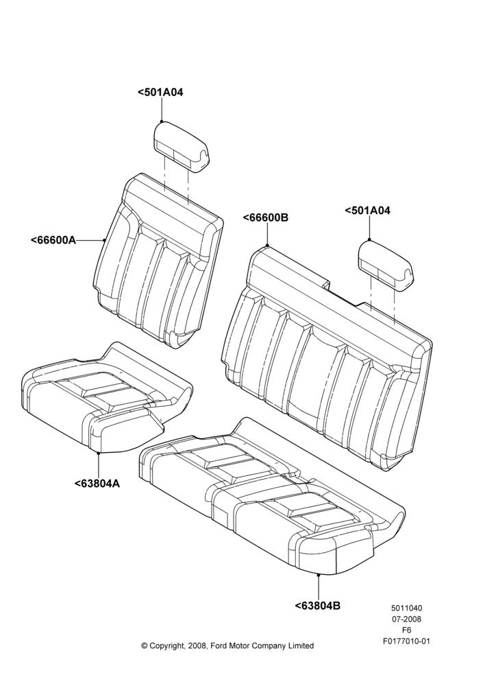 40L - Rear Seat Covers, Crew Cab, Less 2nd Row Folding Armrests; 18/AUG/2008-03/NOV/2010