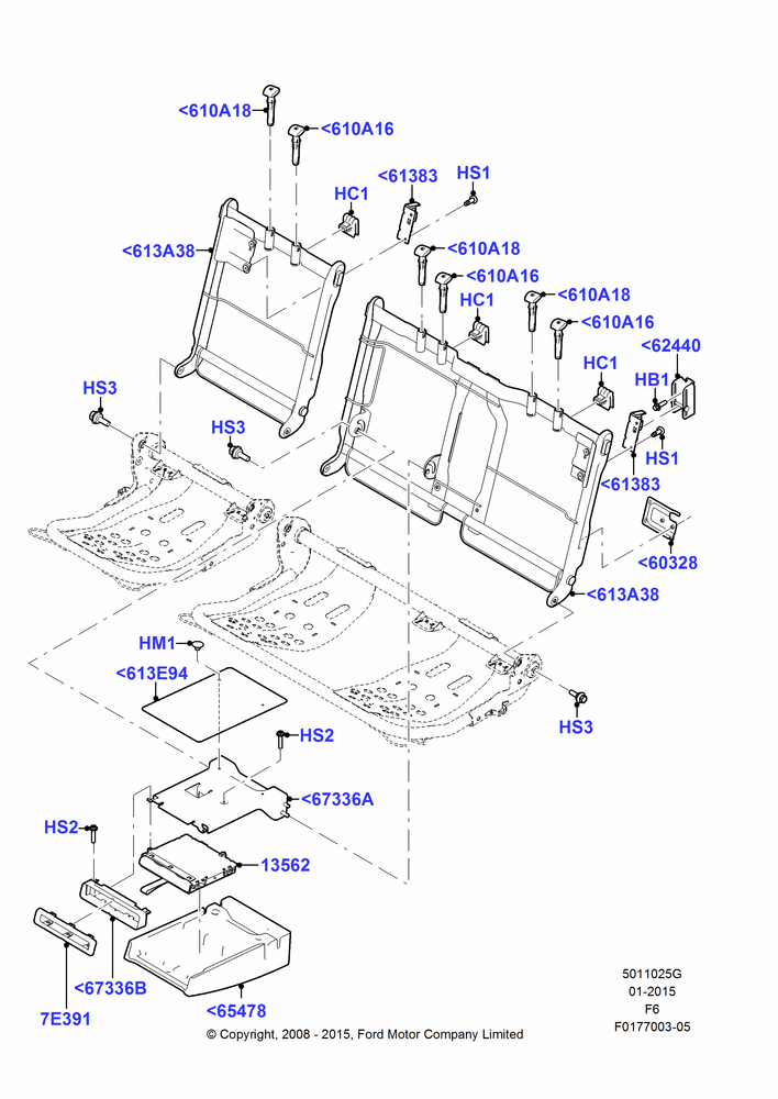 25G - Rear Seat Back, Crew Cab, With 2nd Row Folding Armrests; 18/AUG/2008-23/DEC/2014
