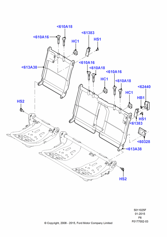 25F - Rear Seat Back, Crew Cab, Less 2nd Row Folding Armrests; 18/AUG/2008-23/DEC/2014