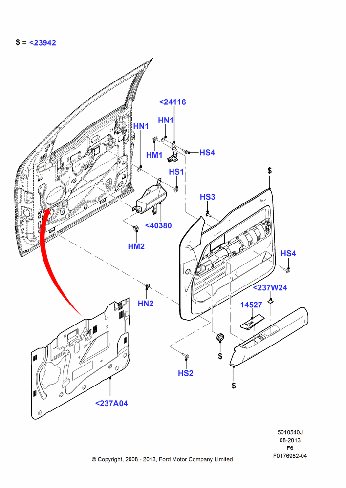 40J - Front Door Trim Panels, Regular Cab, With Power Front Windows; 18/AUG/2008-03/NOV/2010
