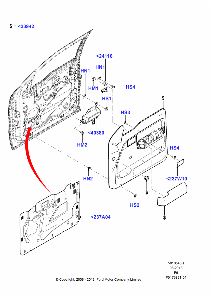 40H - Front Door Trim Panels, Regular Cab, With Manual Front Windows; 18/AUG/2008-03/NOV/2010