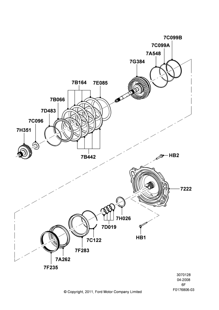 28C - Direct Clutch and Components, 6 Speed Auto Transmission 6F50, 6 Speed Auto Transmission 6F55; 02/MAY/2008