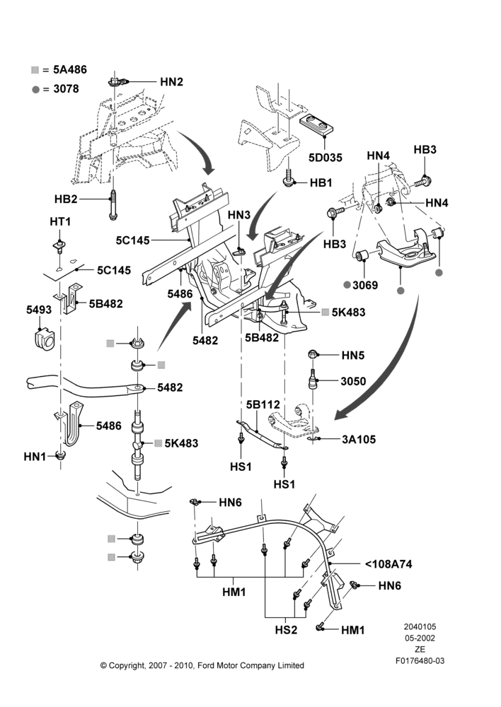 05C - Front Susp.Arms/Stabilizer/X-Member, (-)"KOR"; 06/MAY/2002-12/MAY/2004