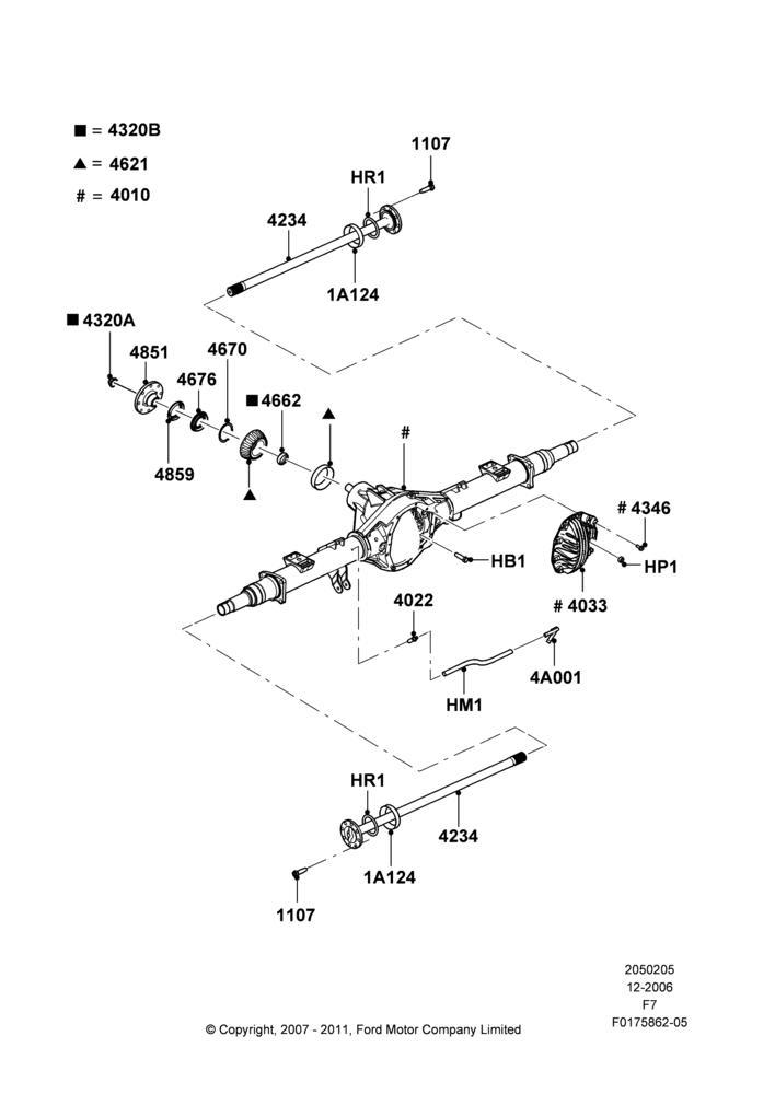 05H - Rear Axle, Wide Frame (Pickup), Ford 350 Series, With Single Rear Wheels; 18/DEC/2006-12/FEB/2010