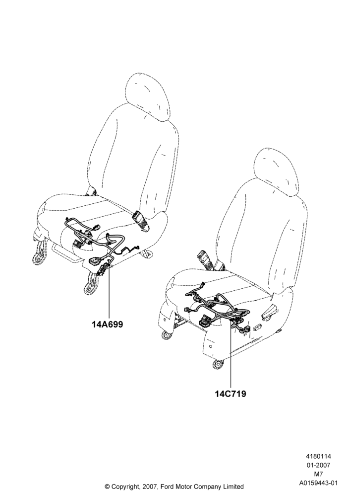 14C - Wiring - Seats, Less Hybrid Version; 08/JAN/2007-29/APR/2012