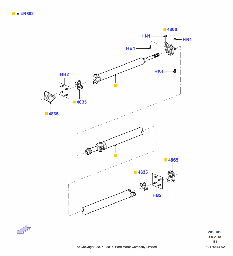 05J - Drive Shaft - Rear Axle Drive, 158"/4013MM Wheelbase, 176"/4470MM Wheelbase, Ford 350 Series, 2 Piece Driveshaft; 16/OCT/2006-24/AUG/2009