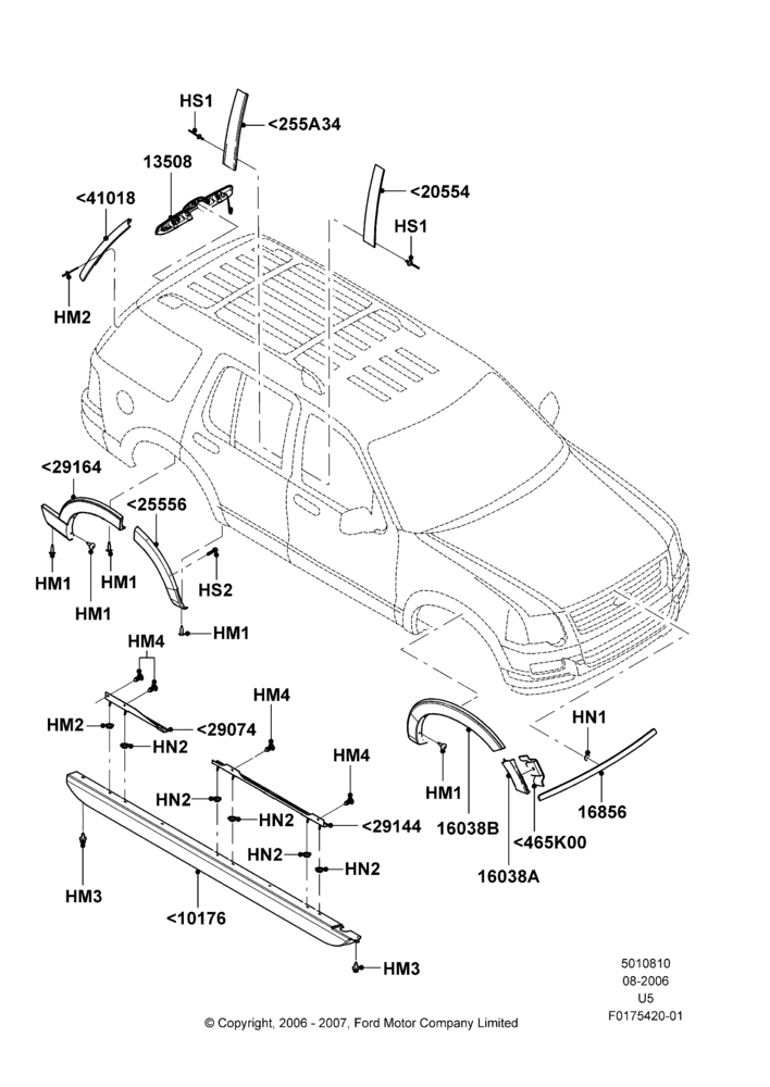 10P - Body Mouldings, Ford Series, XLT Appearance Package; 07/AUG/2006-25/JUN/2007