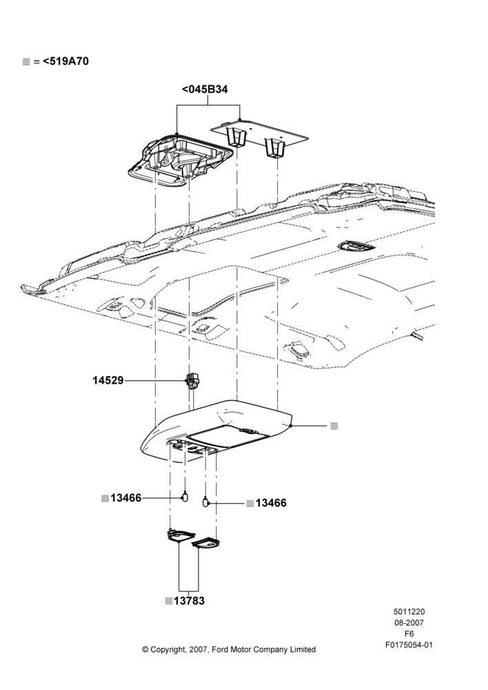 20J - Console - Overhead, Crew Cab, Less Sun Roof, With Overhead Console Less Rail; 13/AUG/2007-18/AUG/2008
