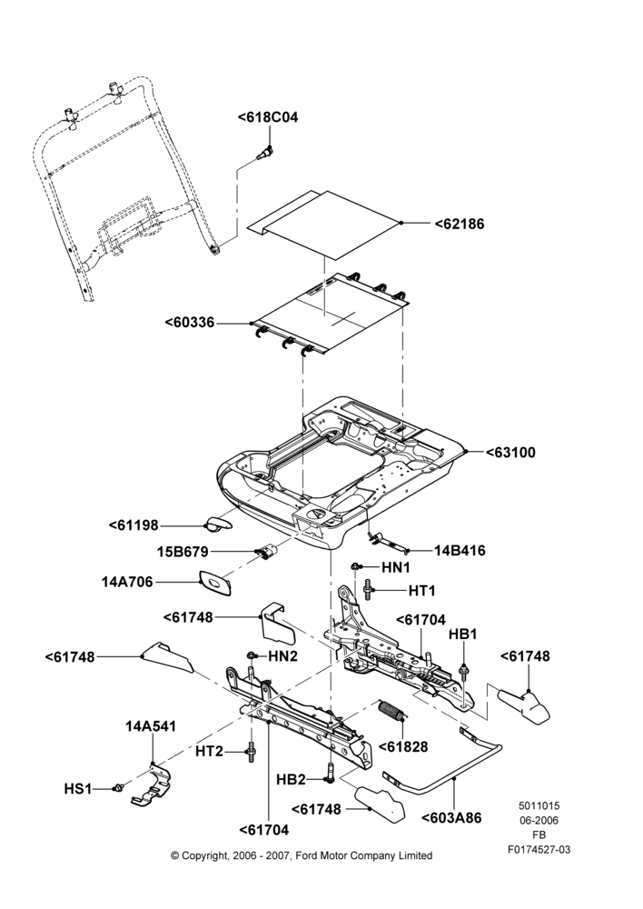 15H - Front Seat Base, With 40/20/40 Split Bench Frnt Seat, With Low Back Front Seats, With Manual Passenger Seat Adjuster; 19/JUN/2006-26/SEP/2011