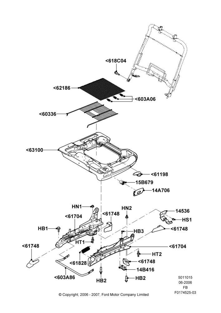 15F - Front Seat Base, With 40/20/40 Split Bench Frnt Seat, With Low Back Front Seats, With Manual Driver Seat Adjuster; 19/JUN/2006-26/SEP/2011