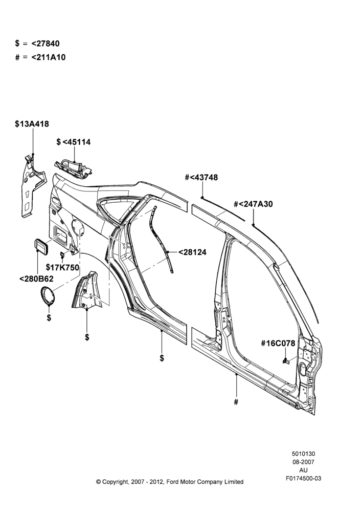30E - Side Panels - Outer, 4 Door Sedan; 27/AUG/2007-07/DEC/2010