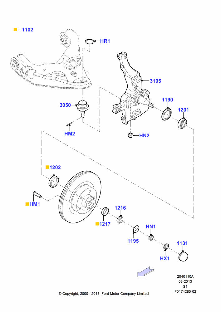 10A - Front Knuckle and Hub, 2WD; 31/JAN/2000-30/JUN/2005
