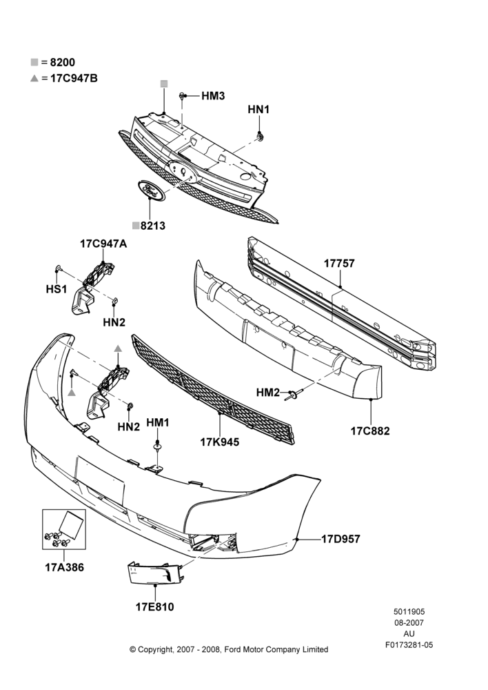 05G - Radiator Grille and Front Bumper, SEL Version; 27/AUG/2007-21/JUL/2008