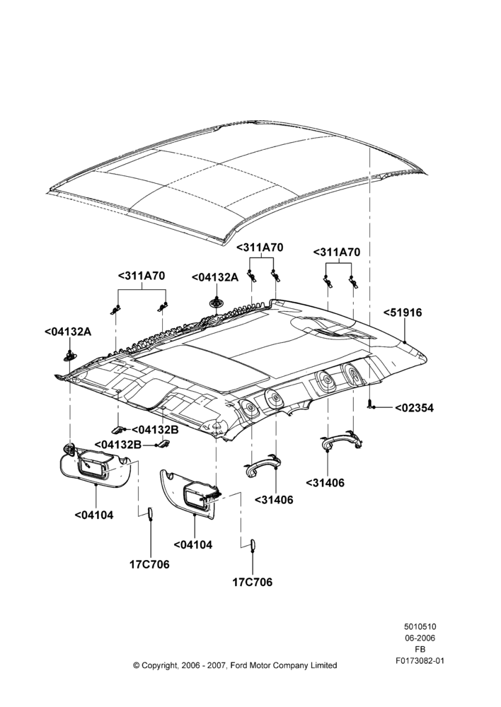 10B - Headlining and Sun Visors, Less Long Wheelbase Package, Power Tilt/Slide Sun Roof; 19/JUN/2006-26/SEP/2011