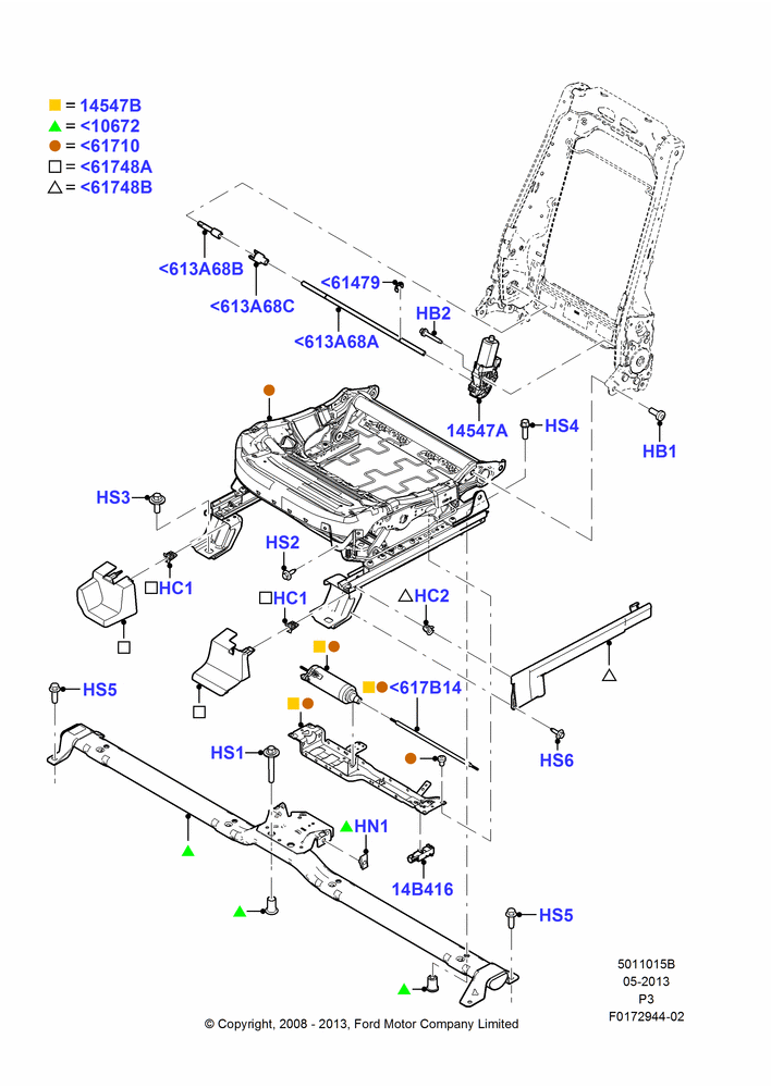 15B - Front Seat Base, With Driver 10 Way Pwr Seat Adjust; 02/MAY/2008-29/FEB/2012