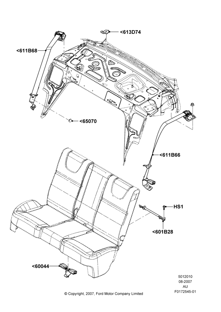 10F - Rear Seat Belts, 4 Door Sedan; 27/AUG/2007-07/DEC/2010