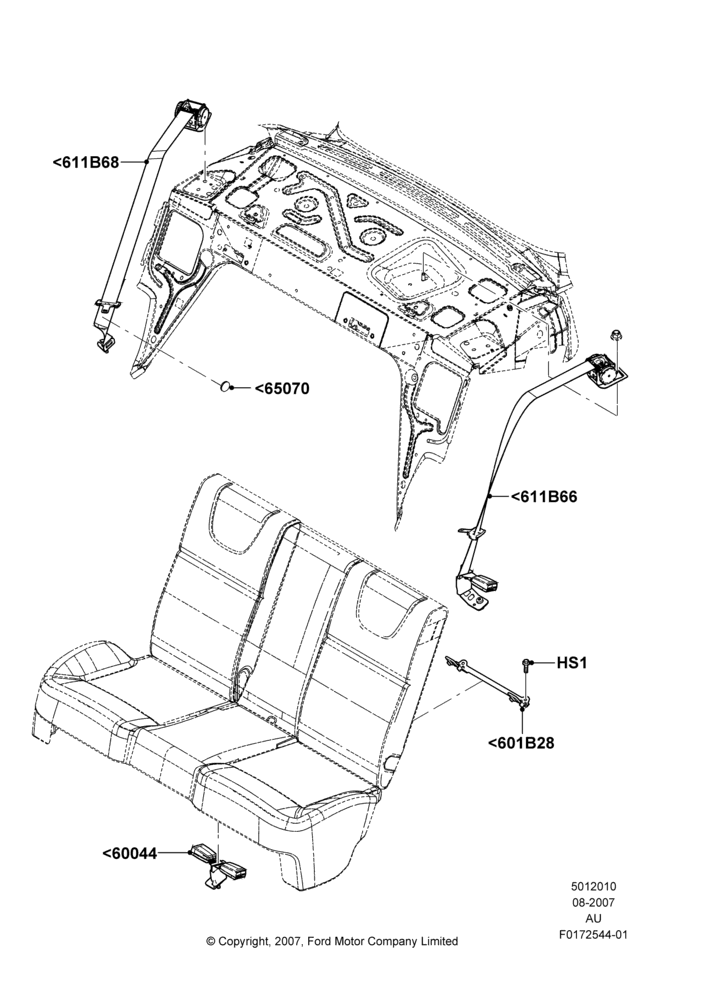 10E - Rear Seat Belts, Coupe; 27/AUG/2007-07/DEC/2010