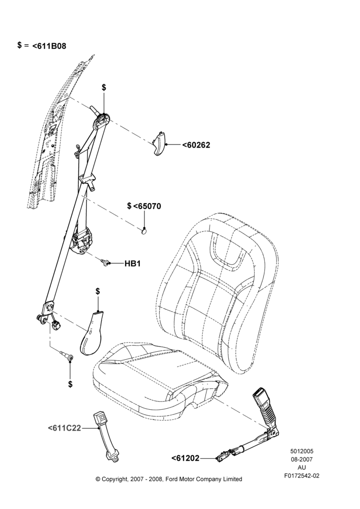05J - Front Seat Belts, Coupe; 27/AUG/2007-07/DEC/2010