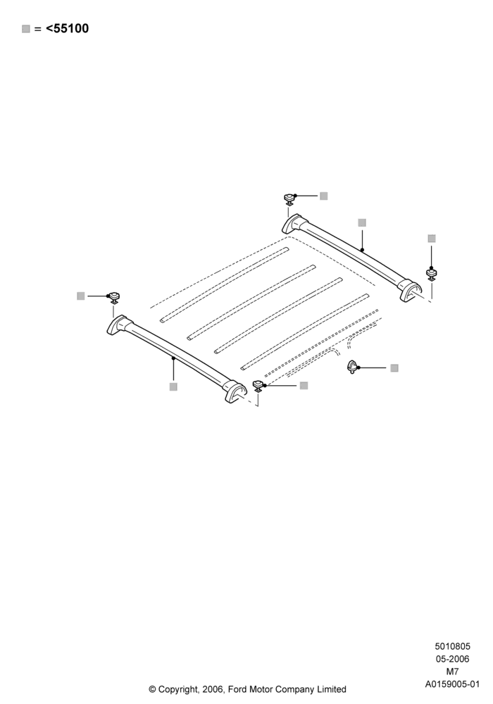 05XA - Roof Rack Systems, Accessory, Elliptical Cross Bars; 01/MAY/2006-08/JAN/2007