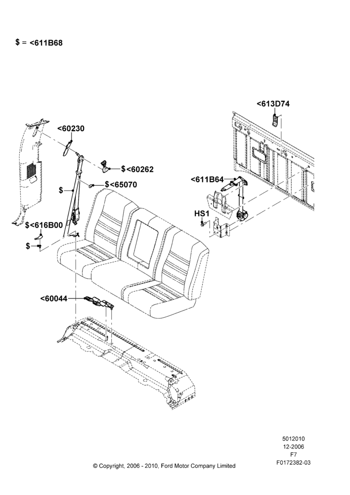 10H - Rear Seat Belts, 2nd Row 60/40 (3 P) Folding Seat, Crew Cab, With Second Row Split Folding Seat; 18/DEC/2006-12/FEB/2010