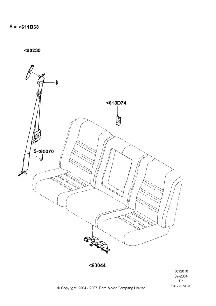 10G - Rear Seat Belts, 2nd Row 60/40 (3 P) Folding Seat, Crew Cab; 19/JUL/2004-18/DEC/2006
