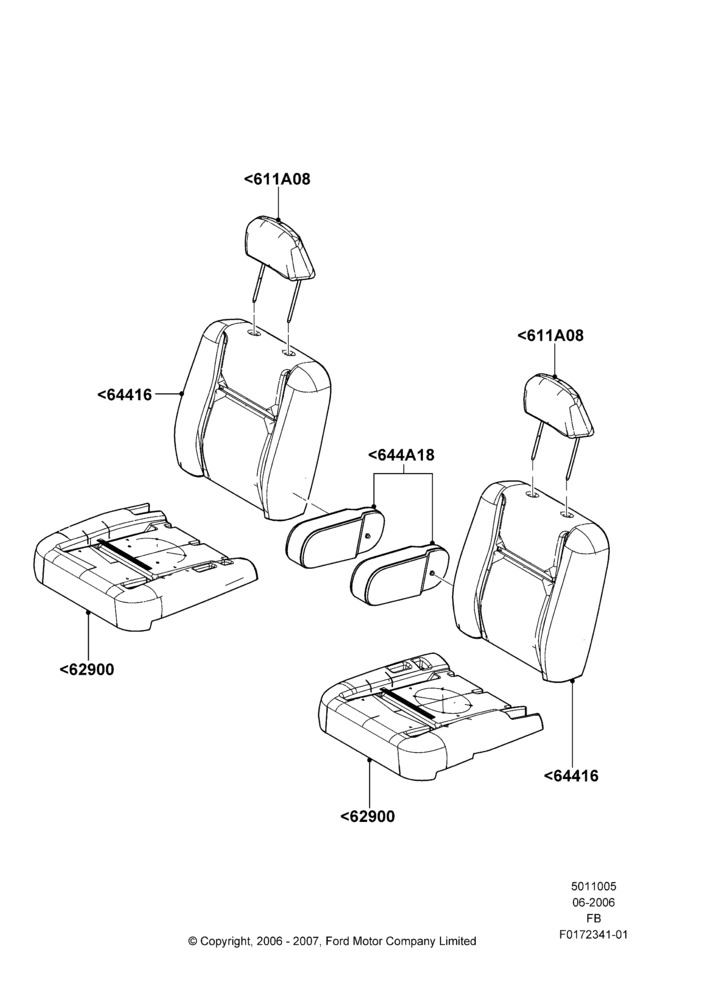 05C - Front Seat Covers, Base, Less Police Equip Pack, With Fleet Option; 19/JUN/2006-21/JUL/2008