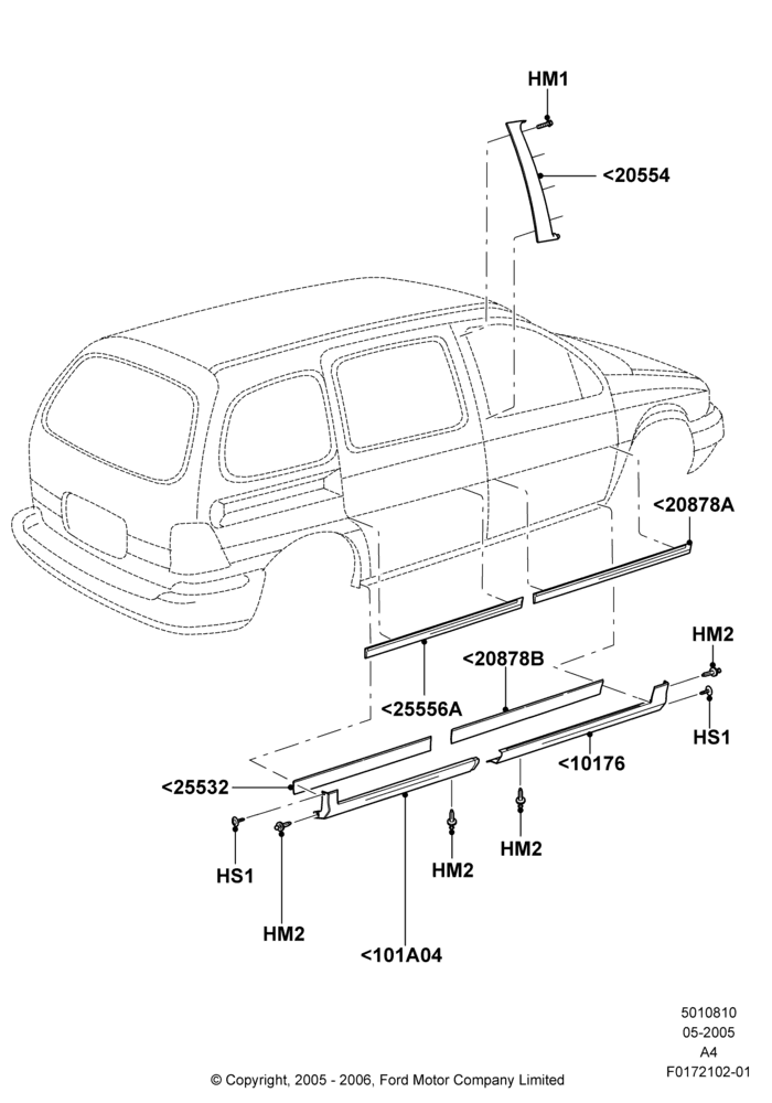 10M - Body Mouldings, US:SE / Canada:SE / Mexico:LX, With Appearance Package; 30/MAY/2005-05/SEP/2006