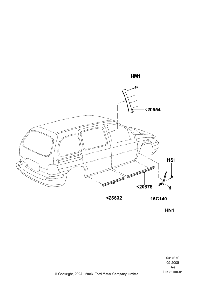 10L - Body Mouldings, Base, Cargo Van, Less Appearance Group, US:SE / Canada:SE / Mexico:LX; 30/MAY/2005-02/JAN/2007