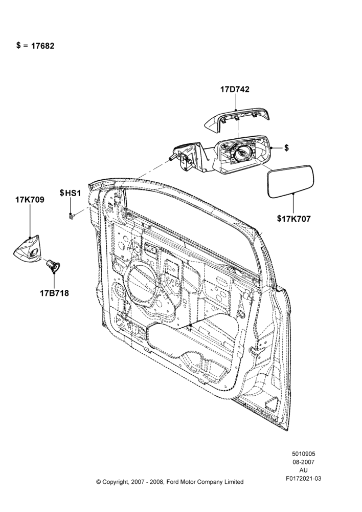 05F - Exterior Rear View Mirror, With Driver Manual Mirror, With Passenger Manual Mirror; 27/AUG/2007-07/DEC/2010