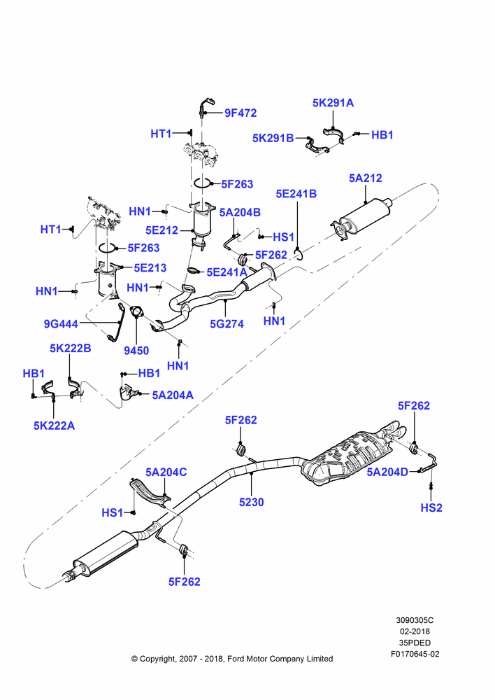 05C - Exhaust System, 3.5L 4V DOHC VCT SMPI V6 Gas; 02/MAY/2008-10/MAY/2010
