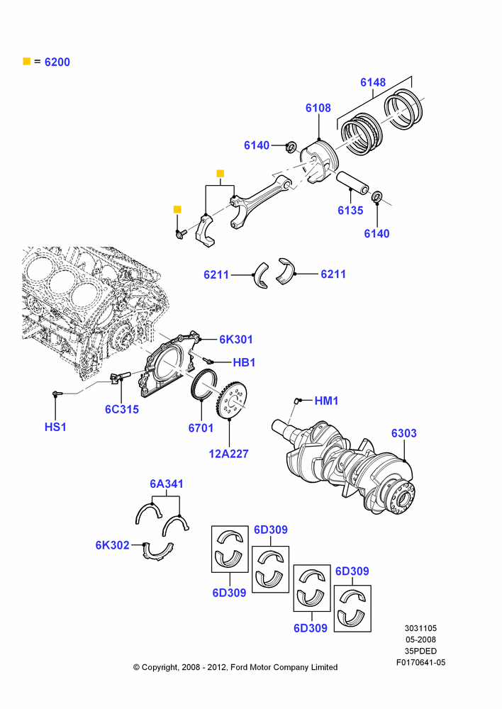 05C - Crankshaft/Pistons and Bearings, 3.5L 4V DOHC VCT SMPI V6 Gas; 02/MAY/2008-29/FEB/2012