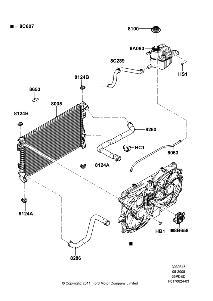 15C - Radiator/Coolant Overflow Container, 3.5L 4V DOHC VCT SMPI V6 Gas; 02/MAY/2008-29/FEB/2012