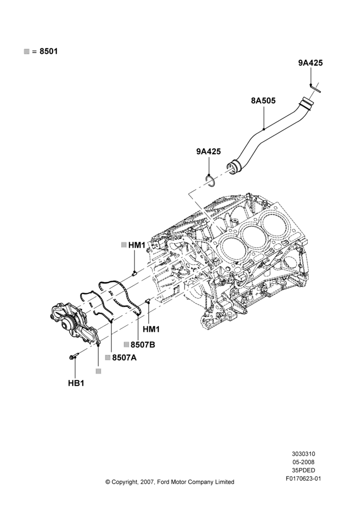 10C - Water Pump, 3.5L 4V DOHC VCT SMPI V6 Gas; 02/MAY/2008-02/JAN/2012