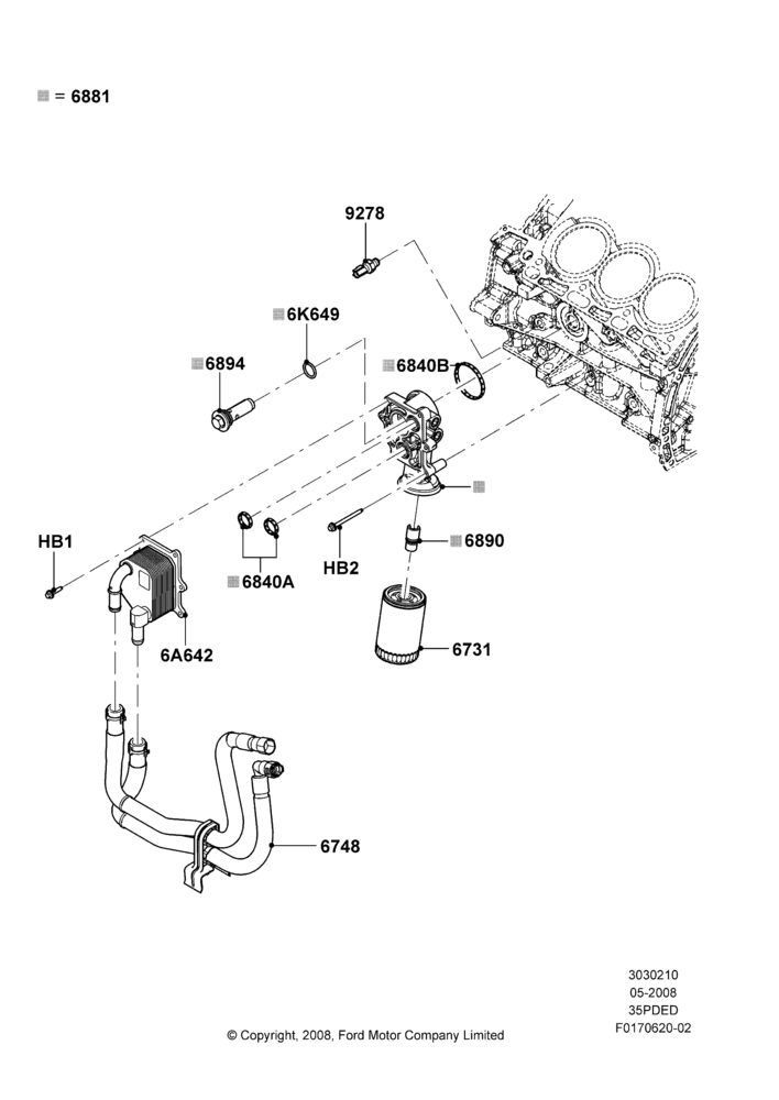 10C - Oil Cooler and Filter, 3.5L 4V DOHC VCT SMPI V6 Gas, With Class III Trailer Towing; 02/MAY/2008-16/JAN/2009