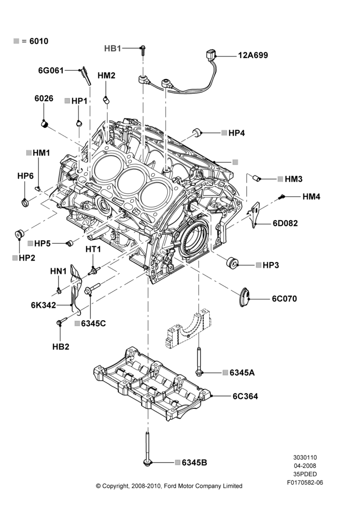 10C - Cylinder Block and Plugs, 3.5L 4V DOHC VCT SMPI V6 Gas; 02/MAY/2008-29/FEB/2012