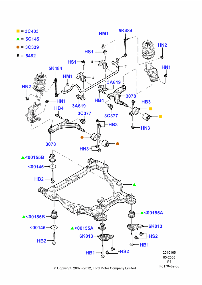 05A - Front Susp.Arms/Stabilizer/X-Member; 02/MAY/2008-06/JUL/2009
