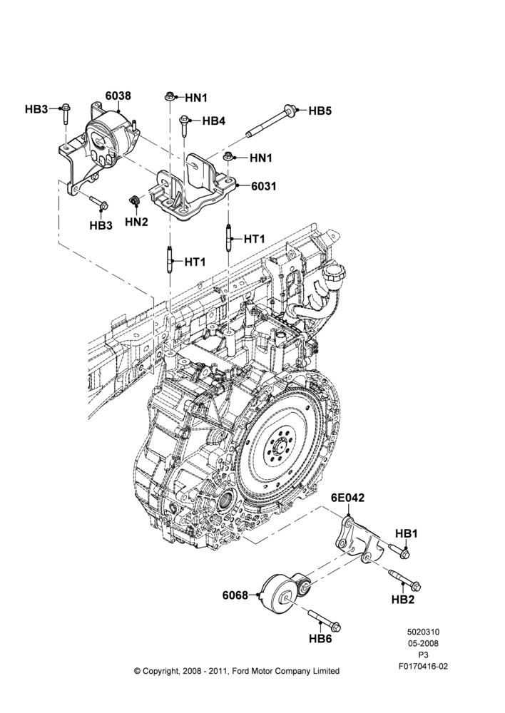 10A - Transmission Mounting, 3.5L 4V DOHC VCT SMPI V6 Gas; 02/MAY/2008-29/FEB/2012