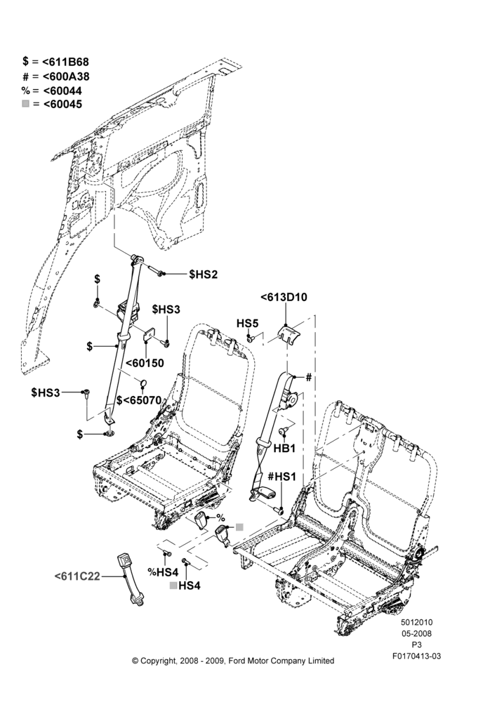 10A - Rear Seat Belts, 2nd Row 60/40 (3 P) Folding Seat, With Rear Seat Belts 2nd/3rd Row; 02/MAY/2008