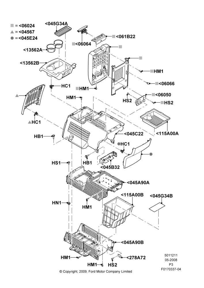 11A - Console - Rear Floor, Less Special Equipment Package; 02/MAY/2008-29/FEB/2012