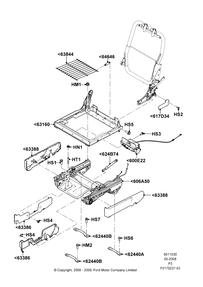 30C - Rear Seat Base, With 2nd Row Quad Power Fold Seat; 02/MAY/2008-13/JUN/2011