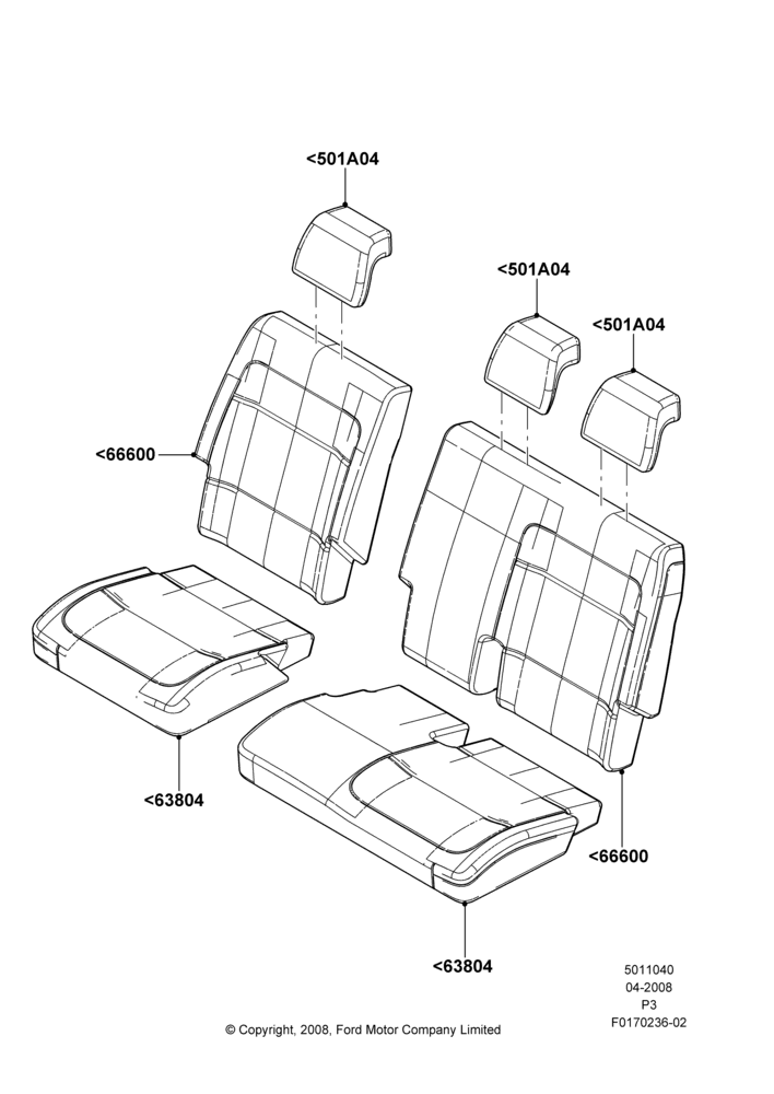 40A - Rear Seat Covers, 2nd Row 60/40 (3 P) Folding Seat; 02/MAY/2008-13/JUN/2011