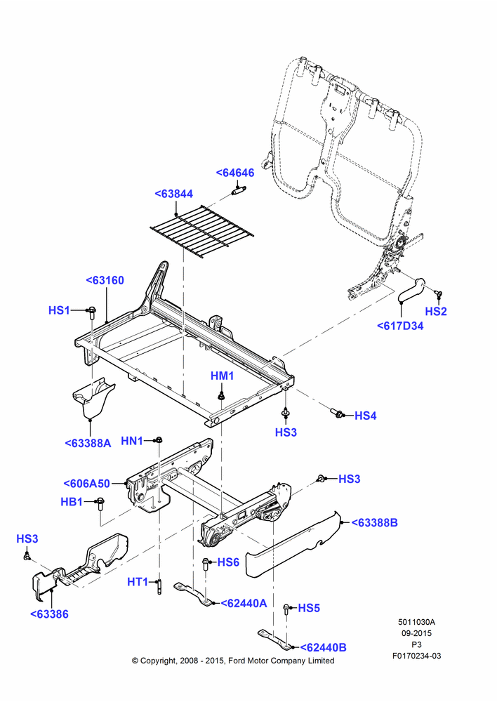 30A - Rear Seat Base, 2nd Row 60/40 (3 P) Folding Seat, 60% Seat, LH; 02/MAY/2008-13/JUN/2011