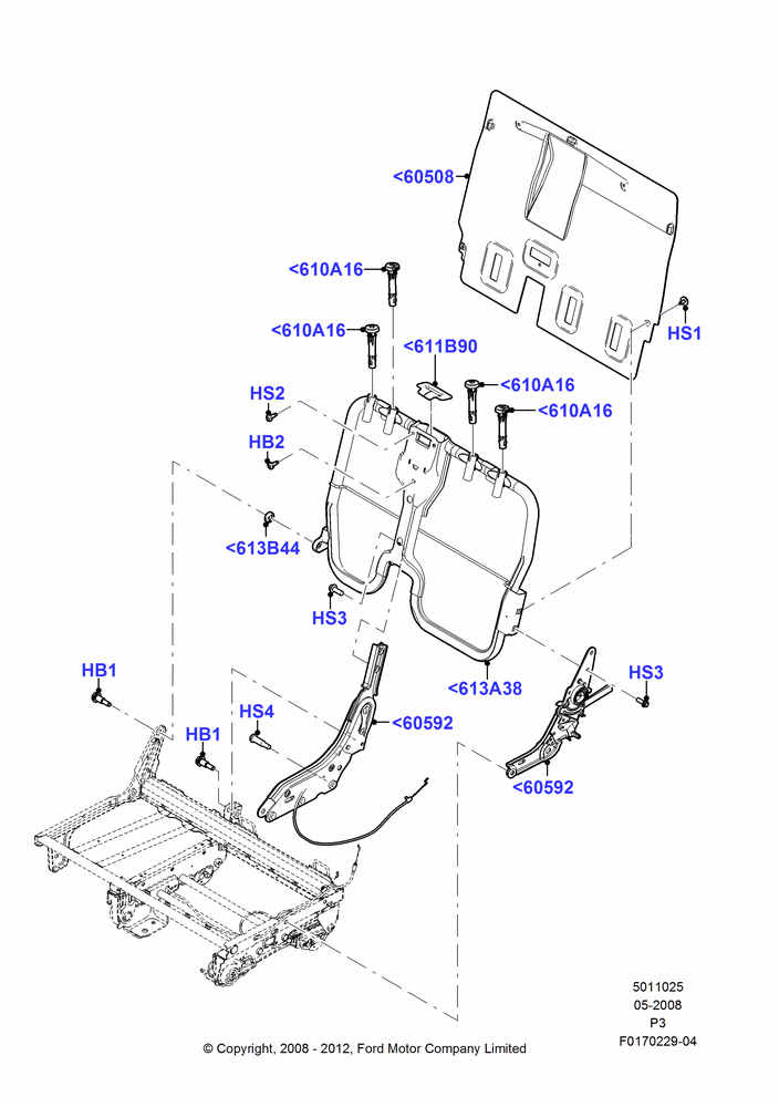 25A - Rear Seat Back, 2nd Row 60/40 (3 P) Folding Seat, 60% Seat, LH; 02/MAY/2008-13/JUN/2011