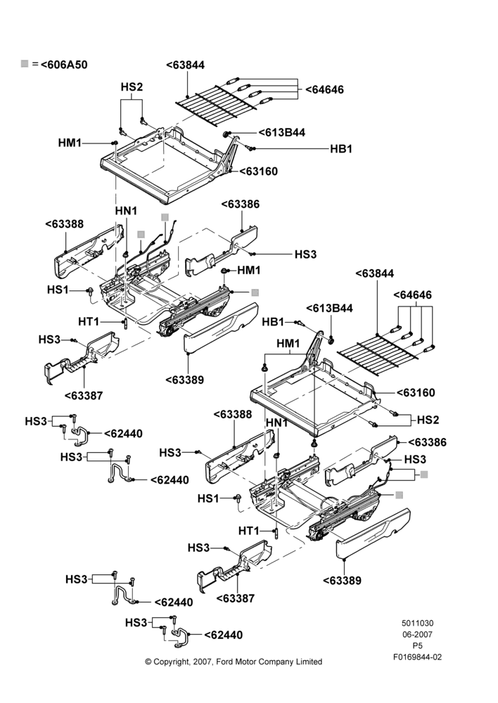 30C - Rear Seat Base, 2nd Row Quad Manual Fold Seat; 18/JUN/2007-15/JUN/2009