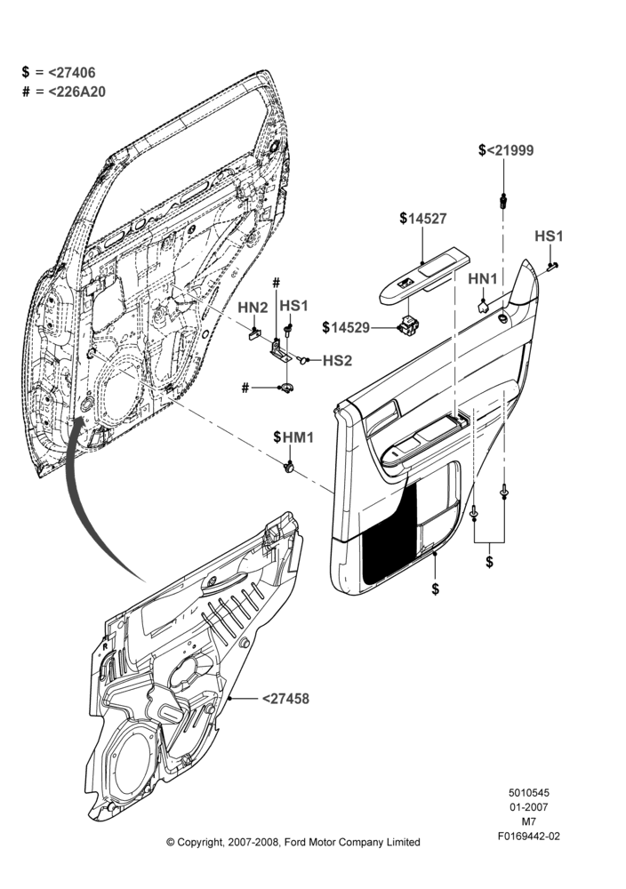 45C - Rear Door Trim Panels, Ford Series; 08/JAN/2007-23/JUN/2008