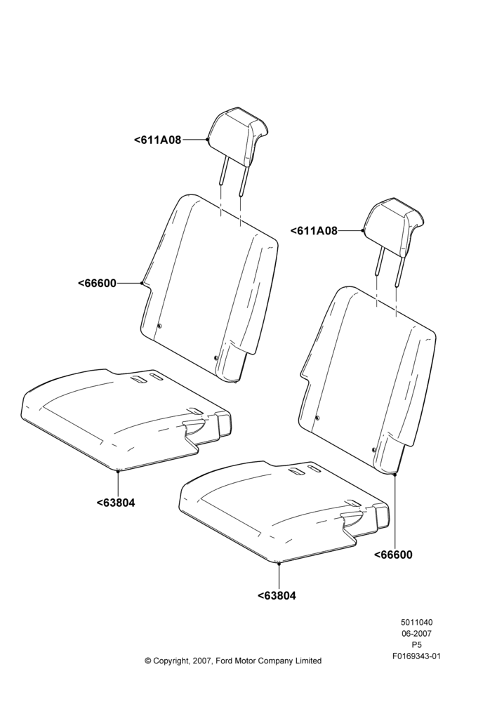 40D - Rear Seat Covers, With Third Row Split Bench Seat; 18/JUN/2007-15/JUN/2009