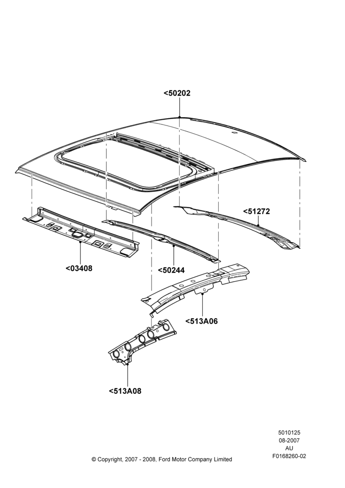 25E - Roof - Sheet Metal, 4 Door Sedan; 27/AUG/2007-07/DEC/2010